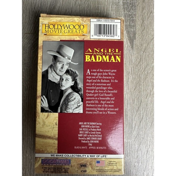 Angel and the Badman (VHS, 1992) Black and White (1946) John Wayne, Gail Russell - Picture 2 of 2